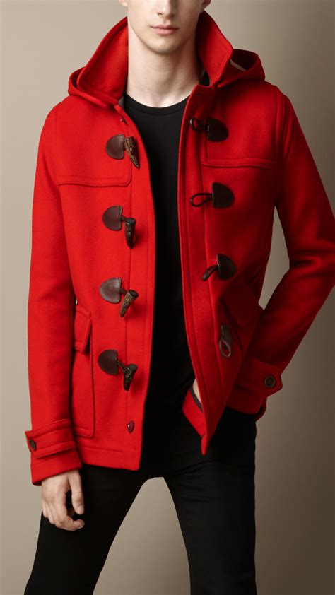 burberry red wool toggle coat|burberry duffle coat men's.